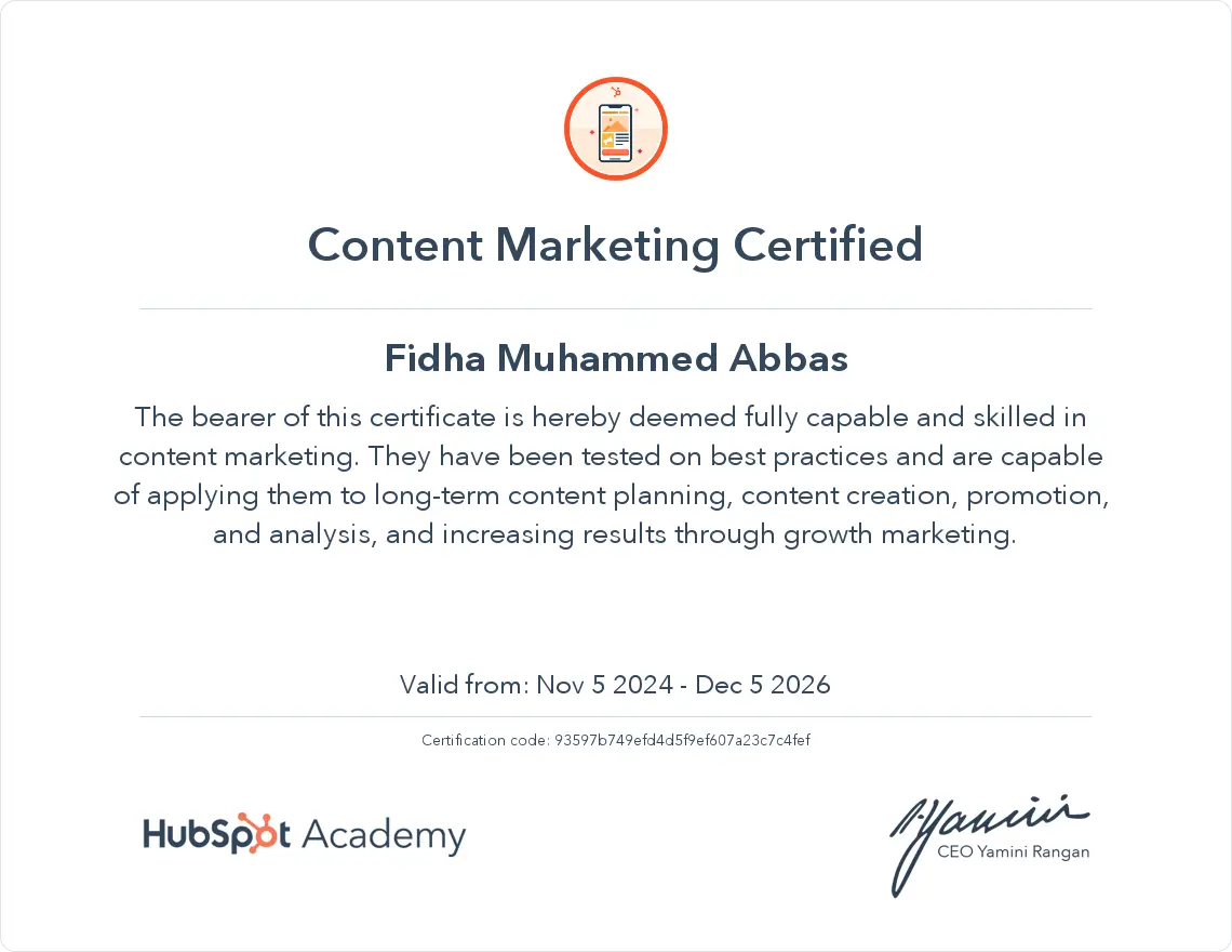 Hubspot Content Marketing Certificate